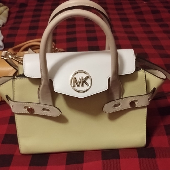 Michael Kors Cream and White Satchel with Gold Accents